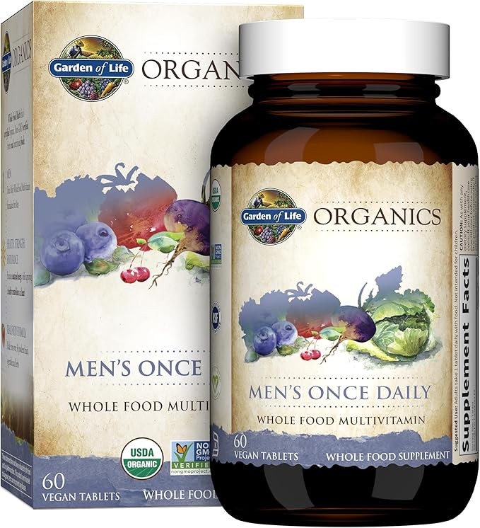 Garden of Life Organics 男士每日一次全食复合维生素-60片,素食男士多种健康与福祉,有机男士维生素和矿物质,维生素C,锌 | Organic Mens Vitamins & Minerals, Vitamin C, Zinc, Vegan, For Health & Well-Being, Whole Food