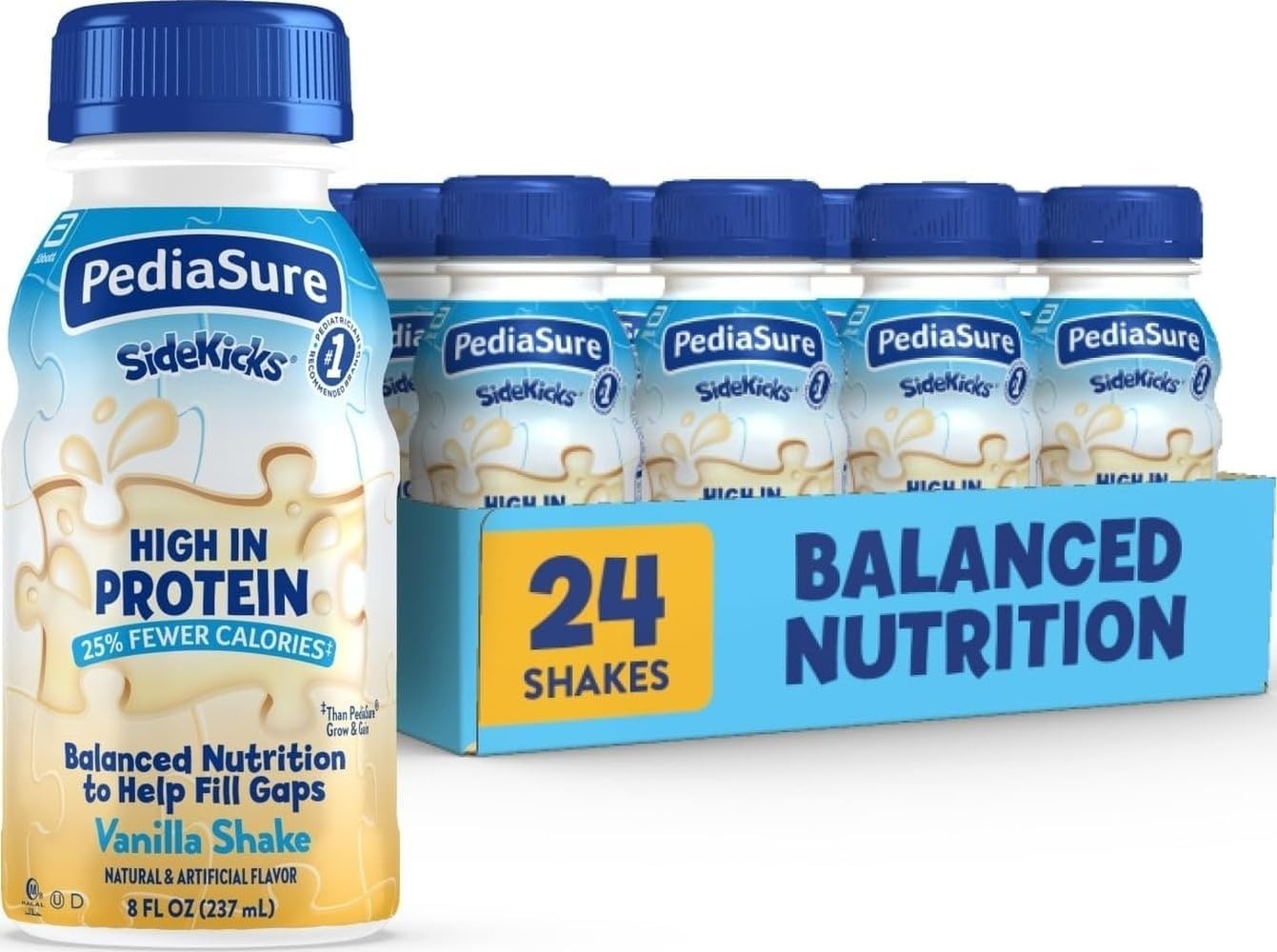 PediaSure SideKicks 儿童蛋白质奶昔,10 克蛋白质,香草,24 包 | 可口的奶昔,适合儿童,高蛋白,含有 27 种维生素和矿物质,帮助填补营养缺口,8 液体盎司(约236.3毫升)瓶装 访问 PediaSure 品牌旗舰店