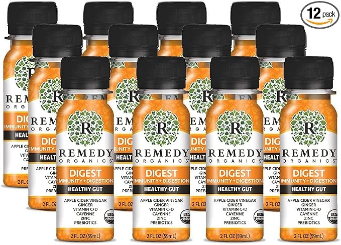 Remedy Organics Immunity Plus Shot, Digest Me 12 件装 | 促进能量、大脑功能、排毒和新陈代谢 | 有机认证