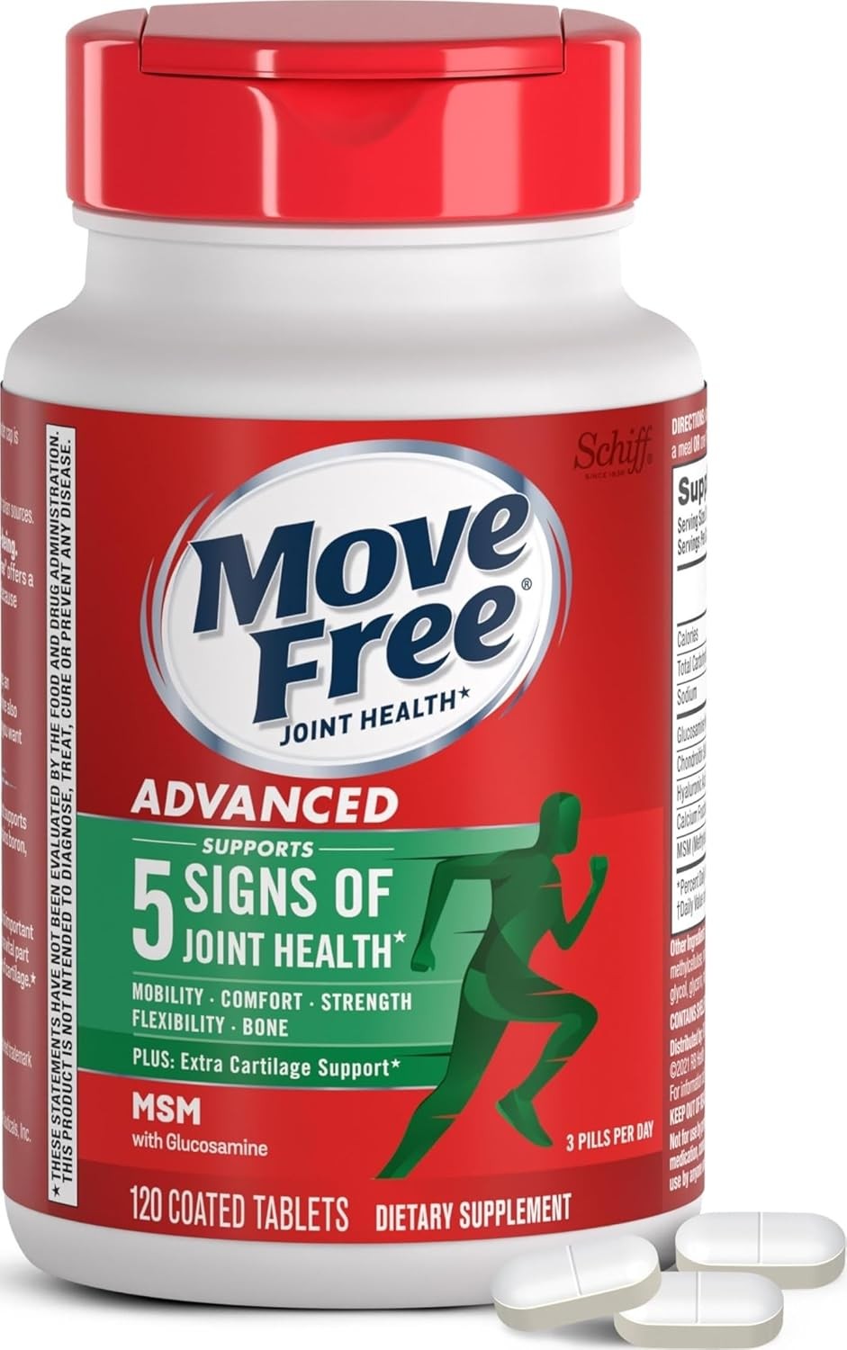Move Free Advanced Plus MSM 120 片 - 关节健康补充剂 含有氨基葡萄糖和软骨素 | Supports Mobility Comfort Strength Flexibility & Bone, 40 Servings, Bone & Joint Support Supplement tablets, Fruitx-B